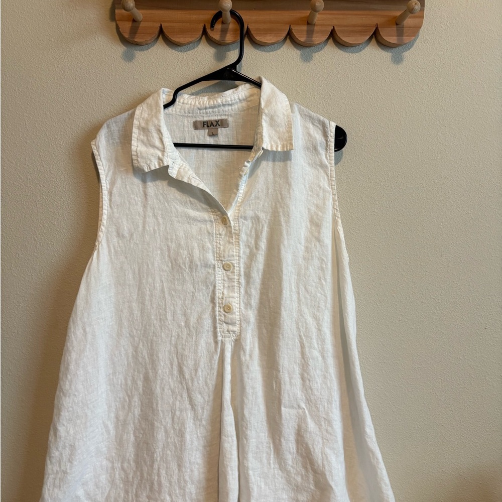 Flax White Sleeveless Linen Button-Front Tunic